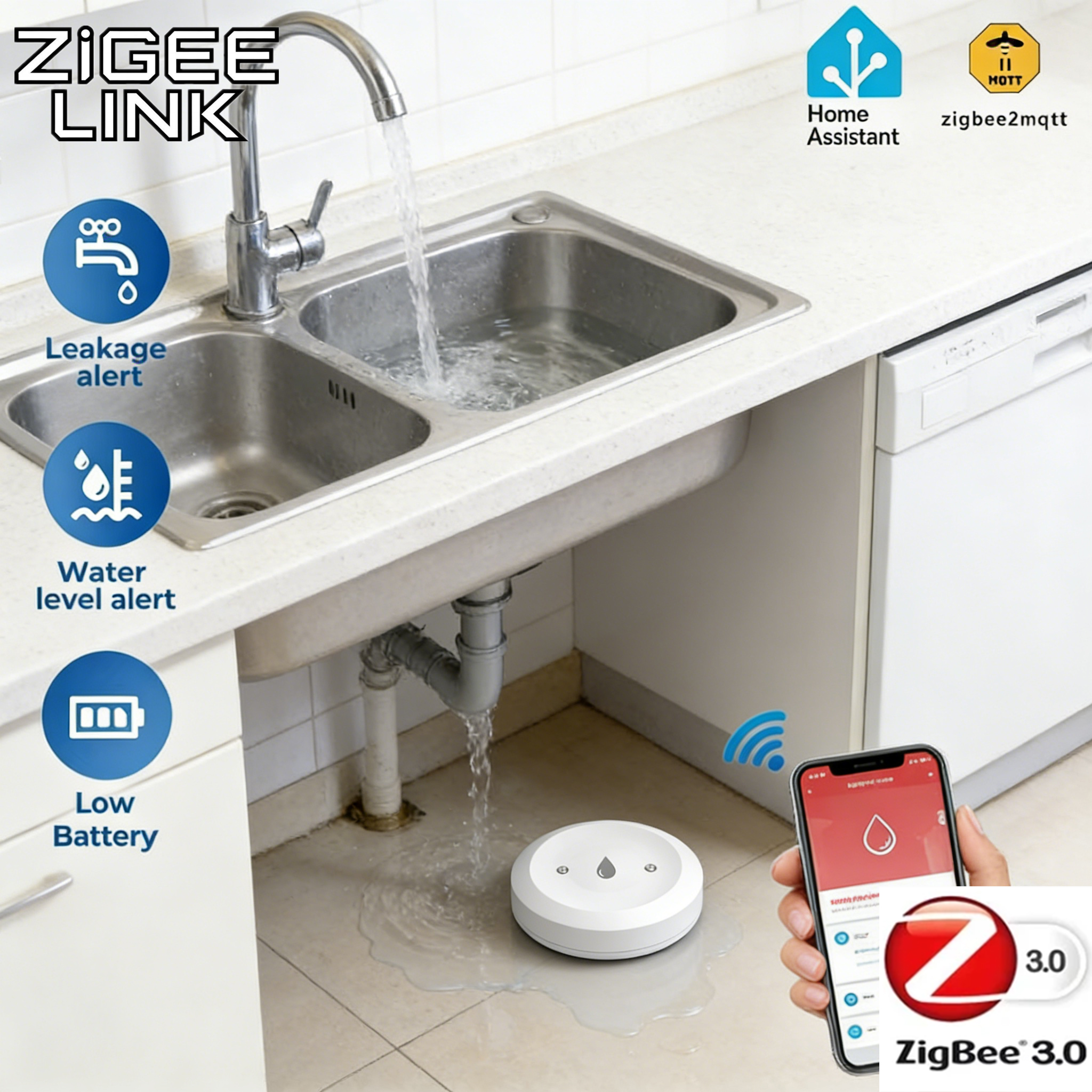 Smart Home Zigbee 3.0 - Tuya ZigBee 3.0 Water Leak Detector