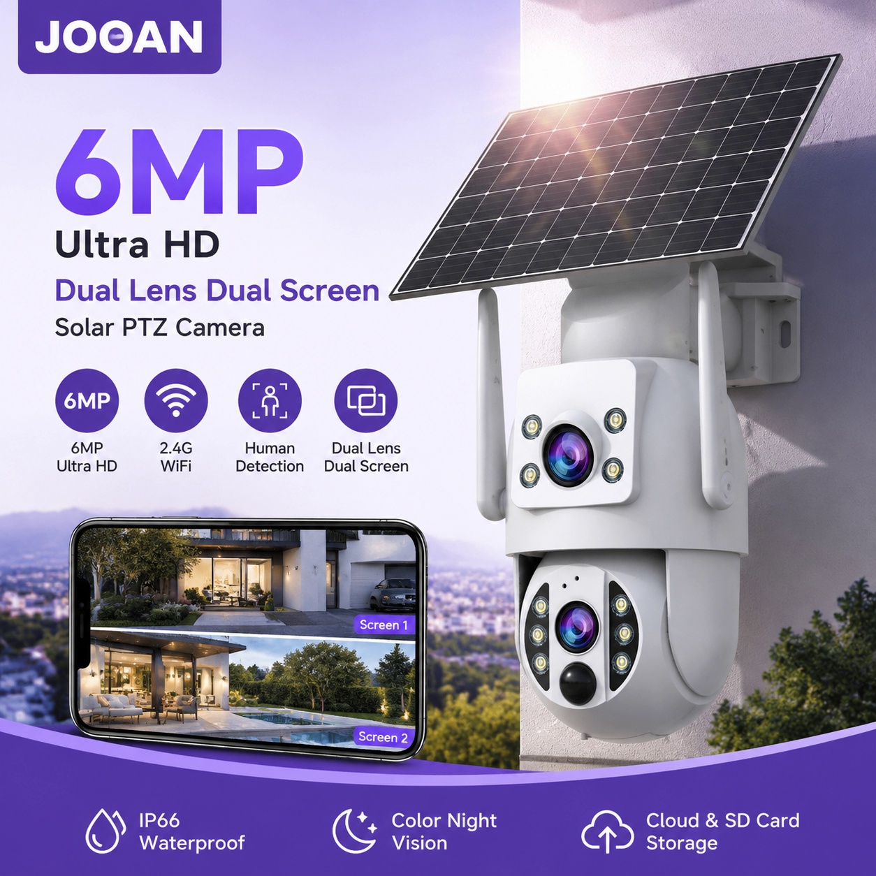 Smart Home Battery Camera - JOOAN 6MP Outdoor Solar Wifi Camera