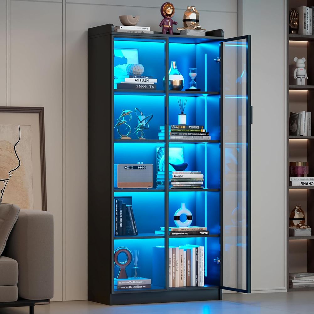 65 Glass Curio Cabinet with 5- - Motion Sensor Light avaliação e preço