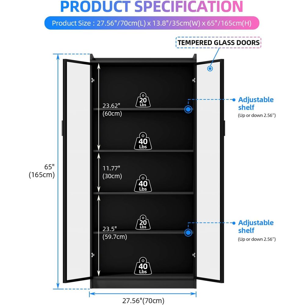 65 Glass Curio Cabinet with 5- - Motion Sensor Light avaliação e preço