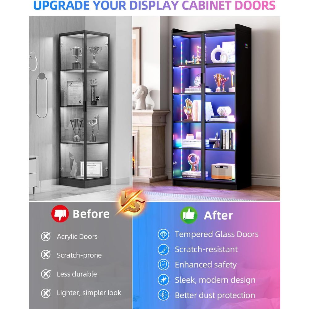 65 Glass Curio Cabinet with 5- - Motion Sensor Light avaliação e preço