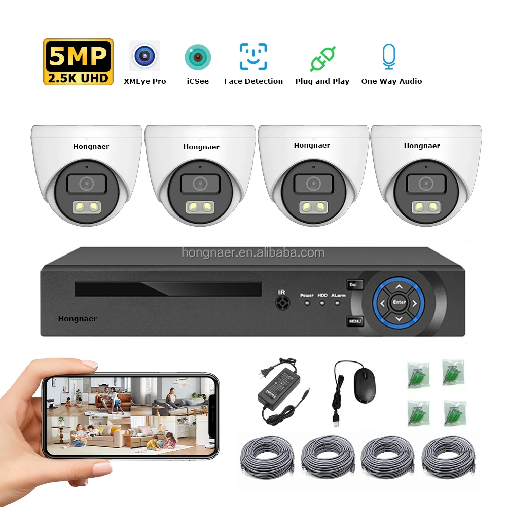 2026 Hongnaer 4MP 5MP 8MP 4CH  - Security Ip Camera avaliação e preço