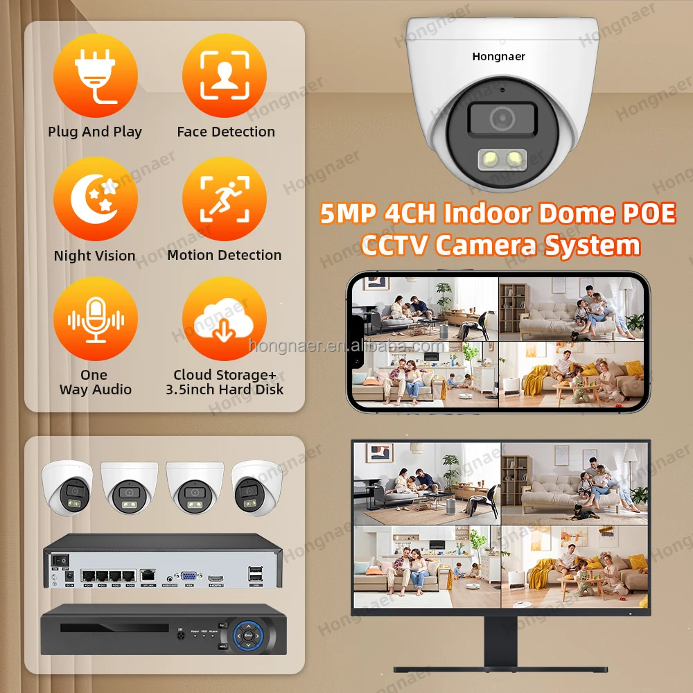 2026 Hongnaer 4MP 5MP 8MP 4CH  - Security Ip Camera avaliação e preço