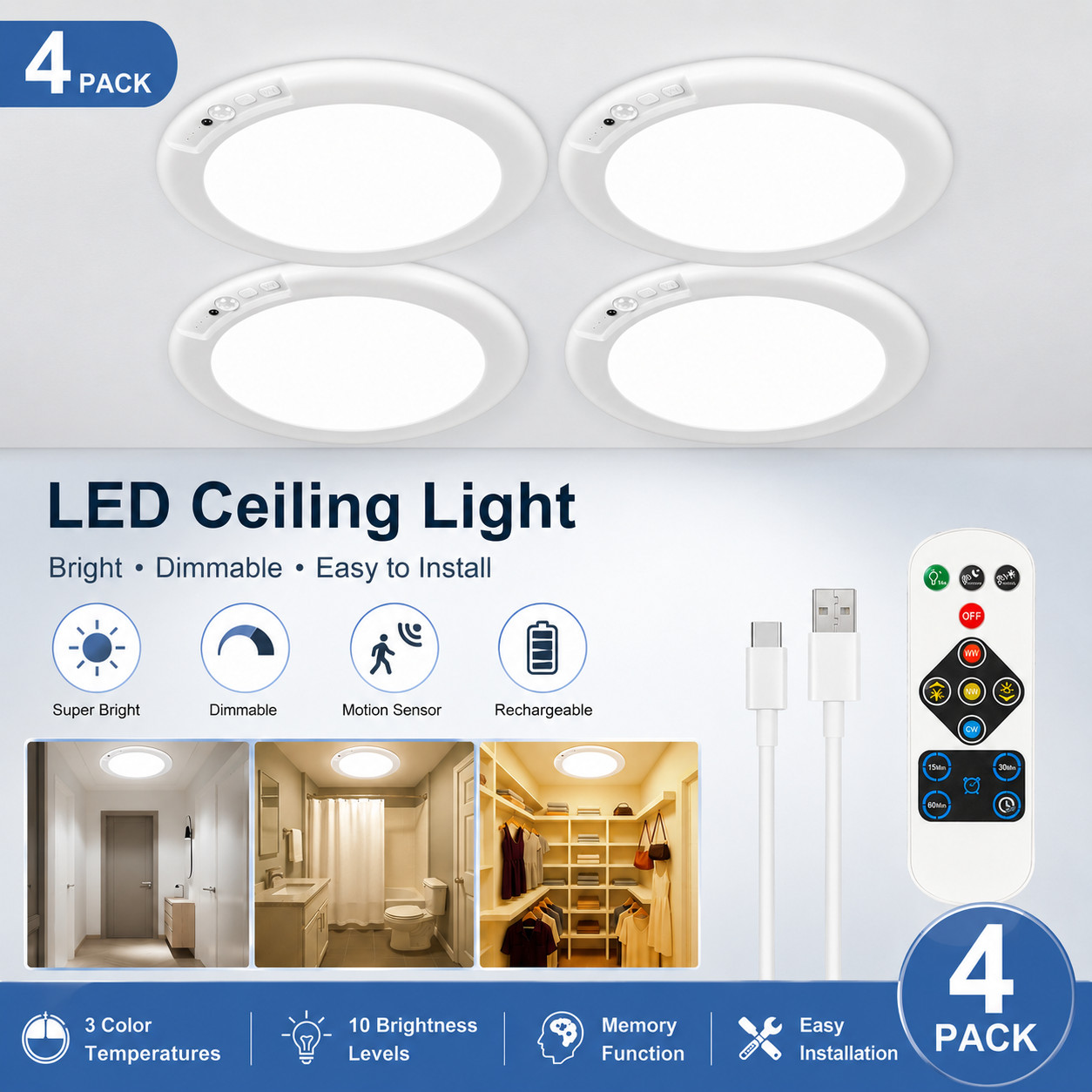 GMOX 4-Pack Rechargeable Motio - Motion Sensor Light avaliação e preço