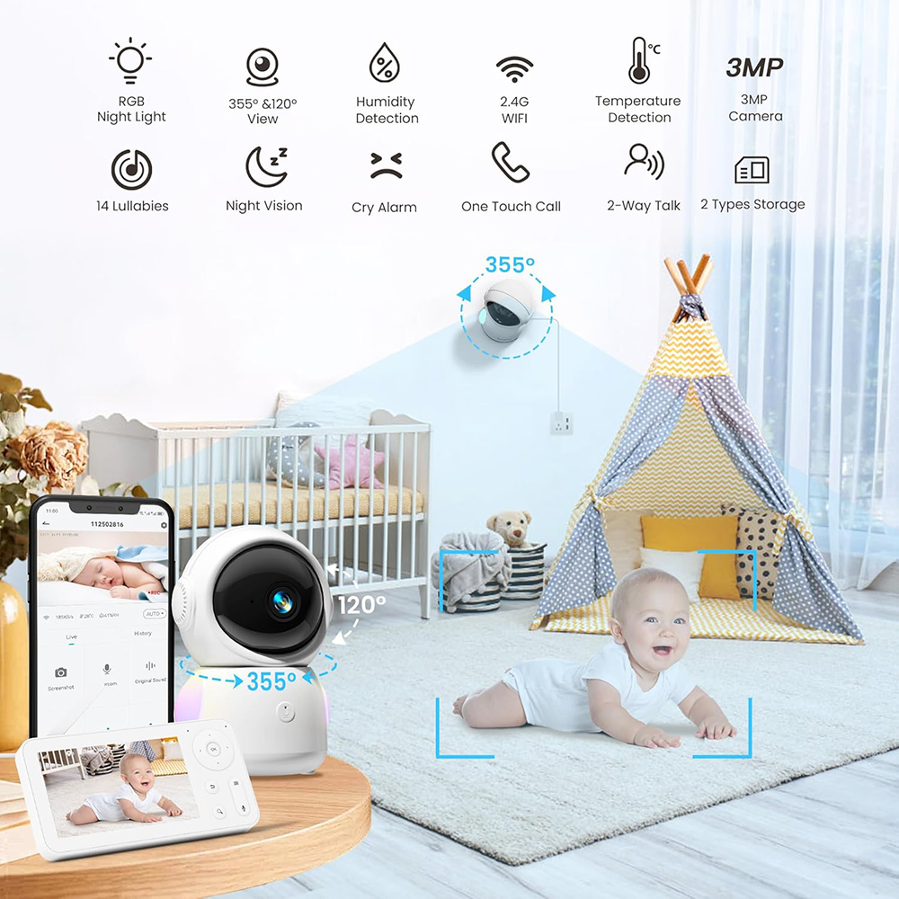 2K Baby Monitor with 2 Cameras - Smart Home Battery Camera avaliação e preço